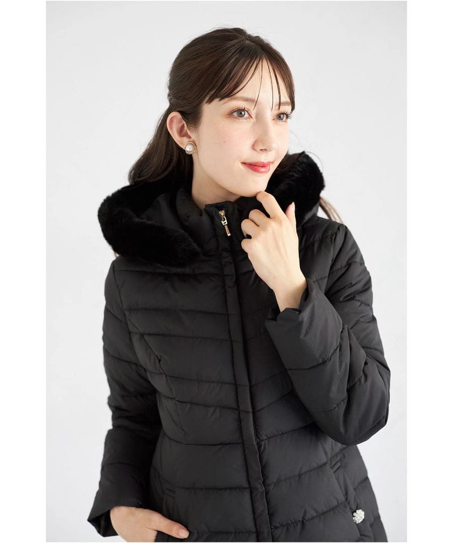 tocco closet 取り外し可能なファー付きマイクロファイバーロングコート