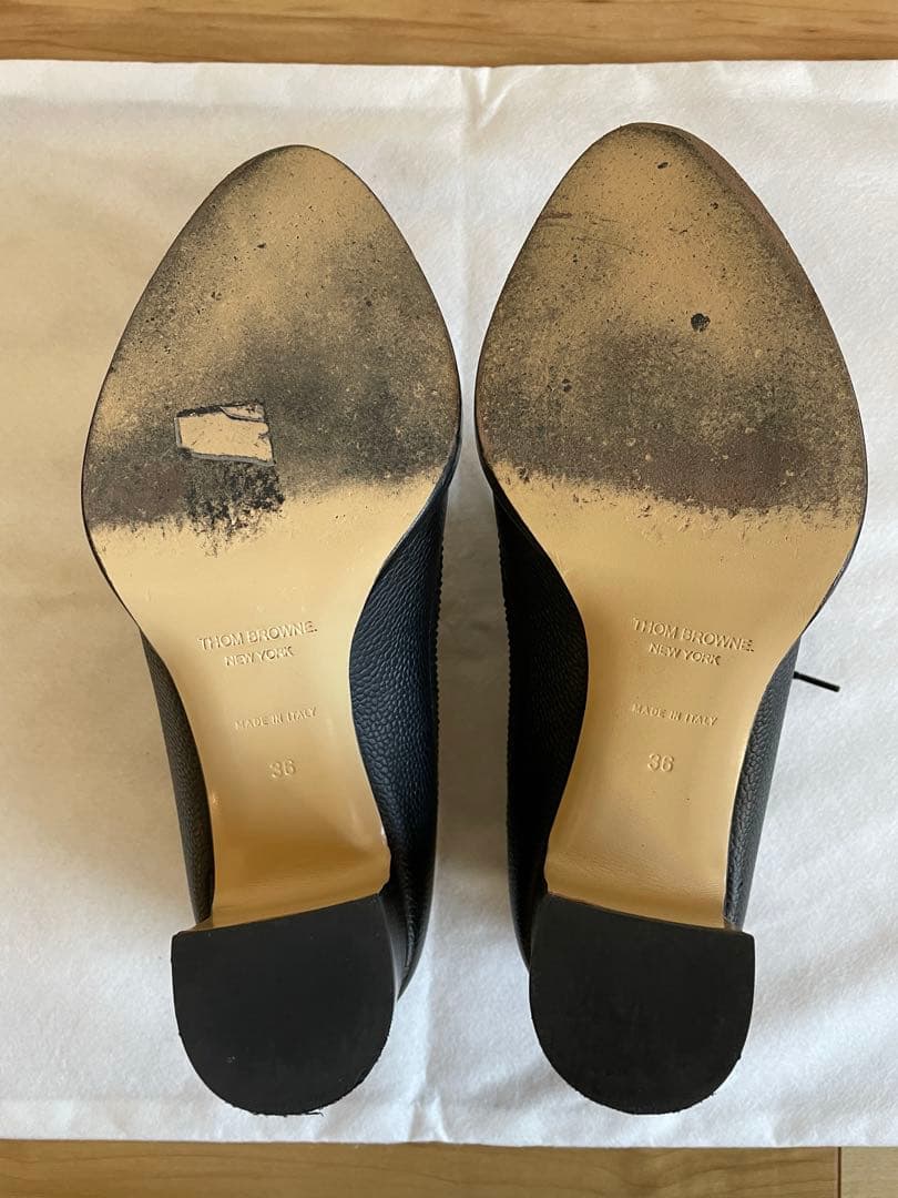 THOM BROWNEロングウイングブローグスタックドヒールペブルグレインレザー