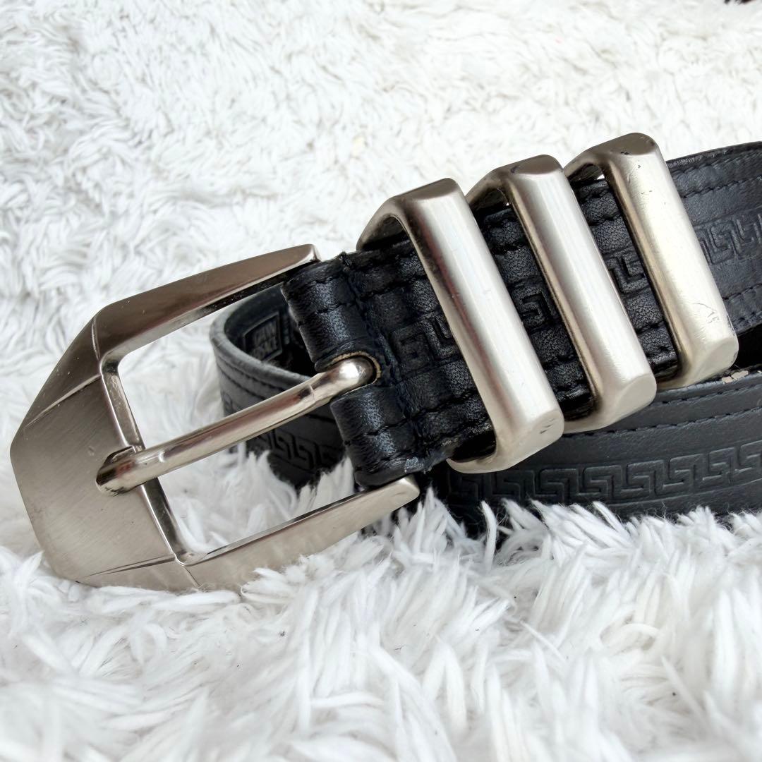 【美品】ジャンニヴェルサーチ 3連 グレカ ベルト ブラック シルバー