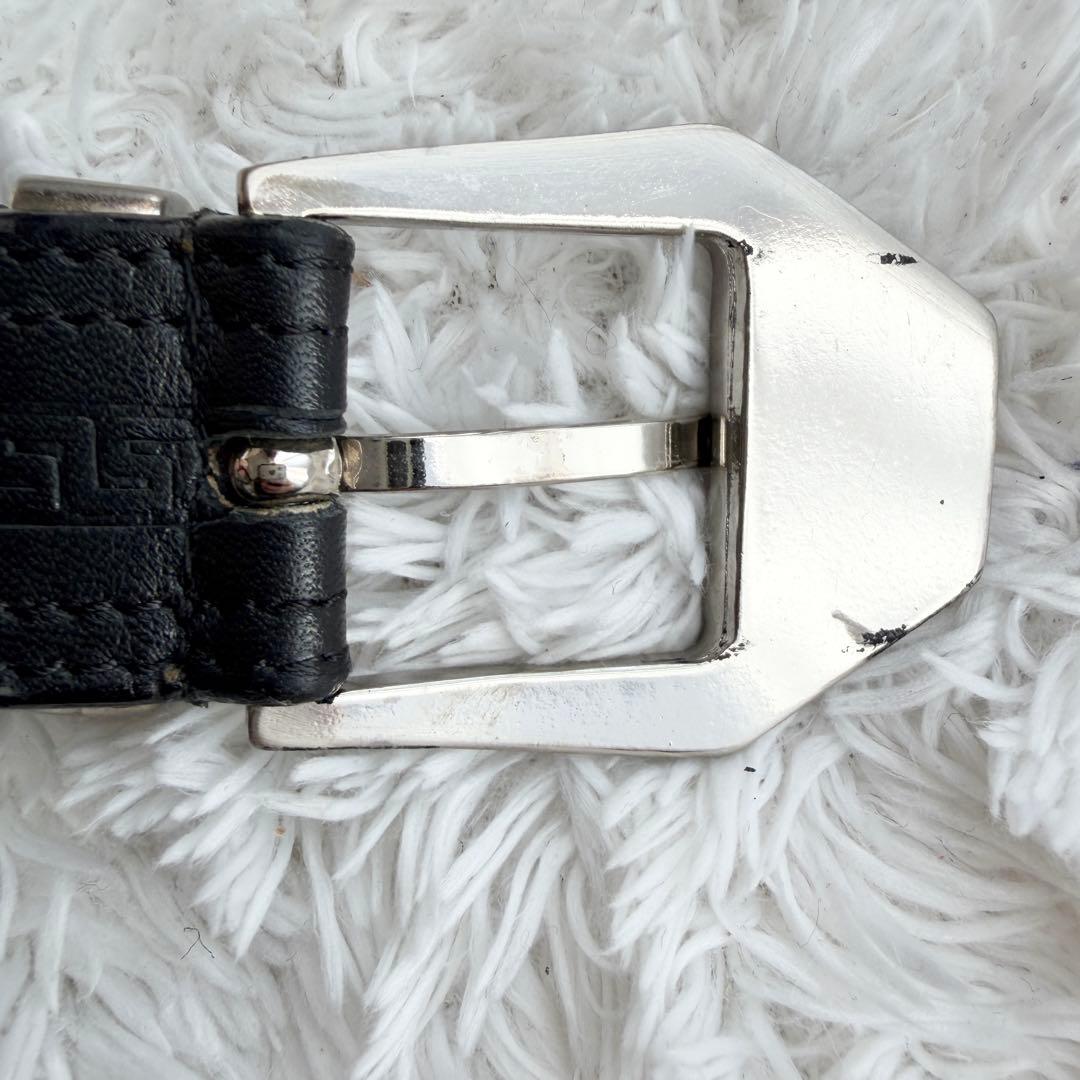 【美品】ジャンニヴェルサーチ 3連 グレカ ベルト ブラック シルバー