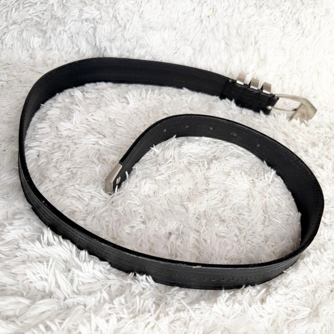 【美品】ジャンニヴェルサーチ 3連 グレカ ベルト ブラック シルバー