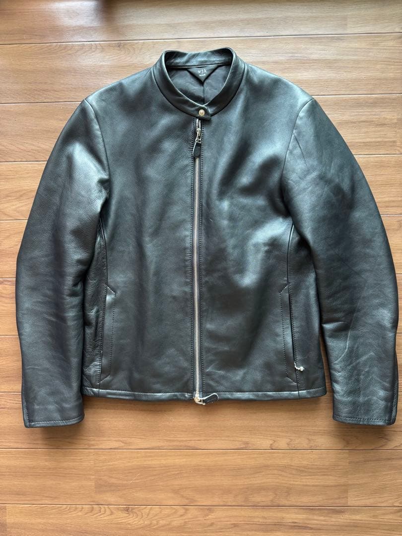 WJKブラック 羊レザー シングルライダースジャケット size2