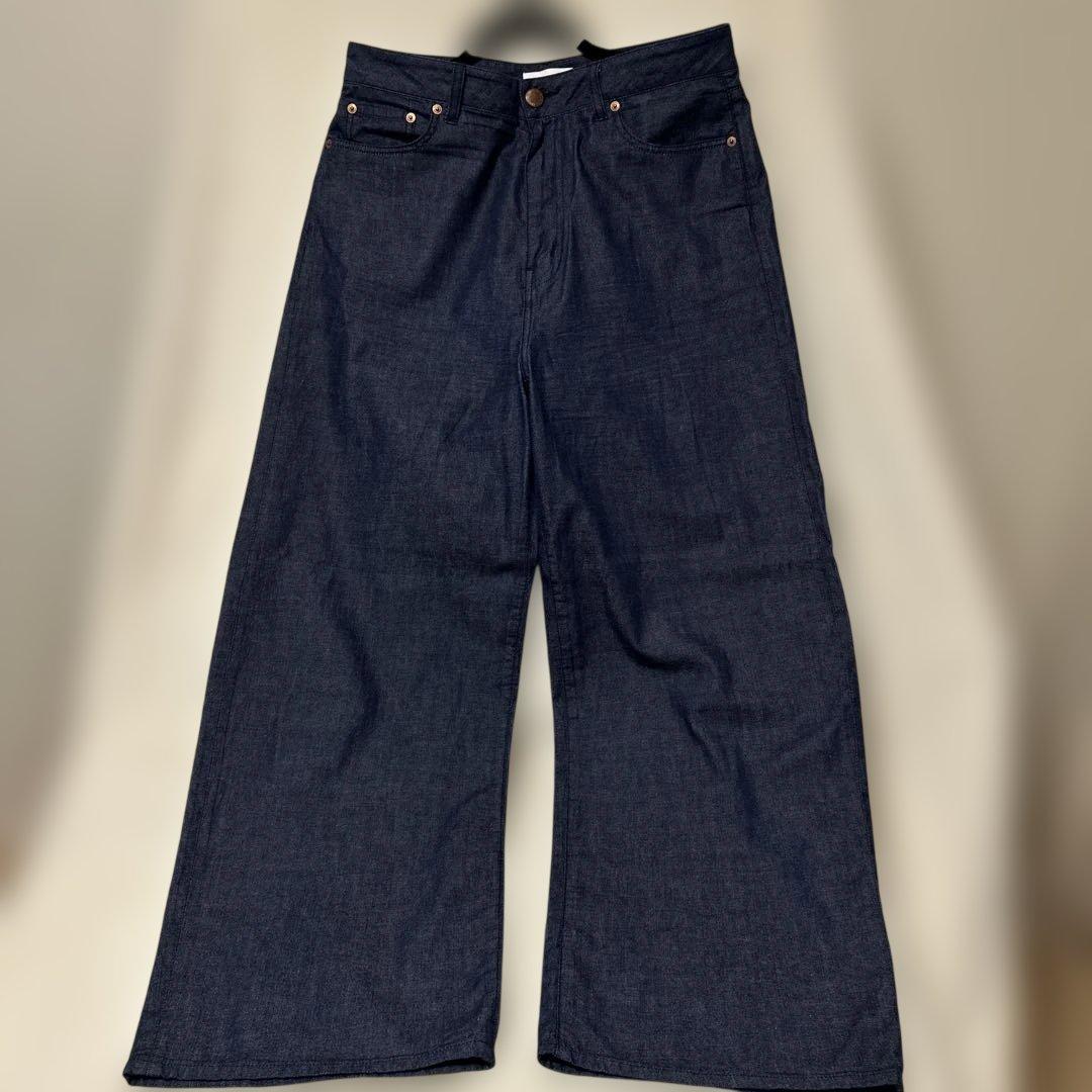 【23区 DENIM 】美品　大きいサイズ46 インディゴ ワイドデニムパンツ