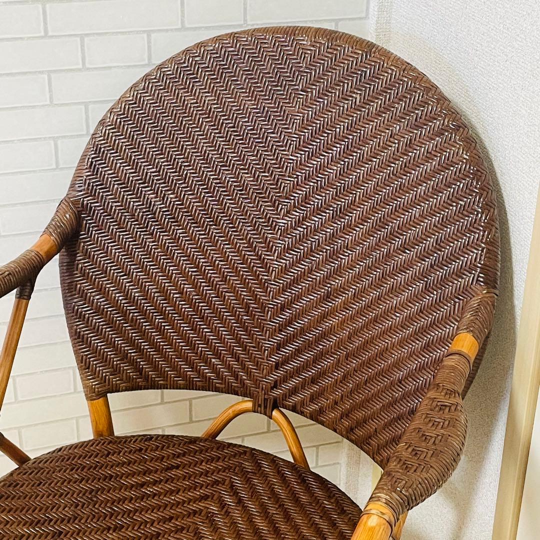 【美品】Kazama ラタンチェア ブラウン ダイニングチェア 籐椅子