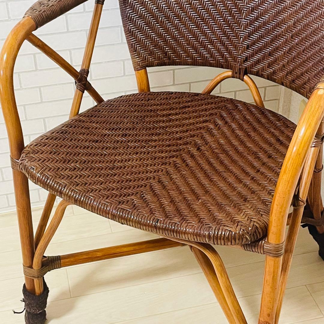 【美品】Kazama ラタンチェア ブラウン ダイニングチェア 籐椅子