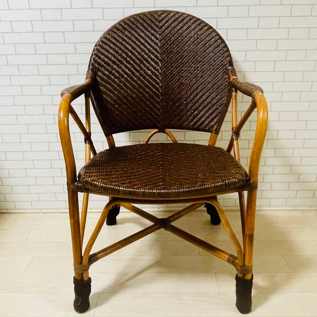 【美品】Kazama ラタンチェア ブラウン ダイニングチェア 籐椅子