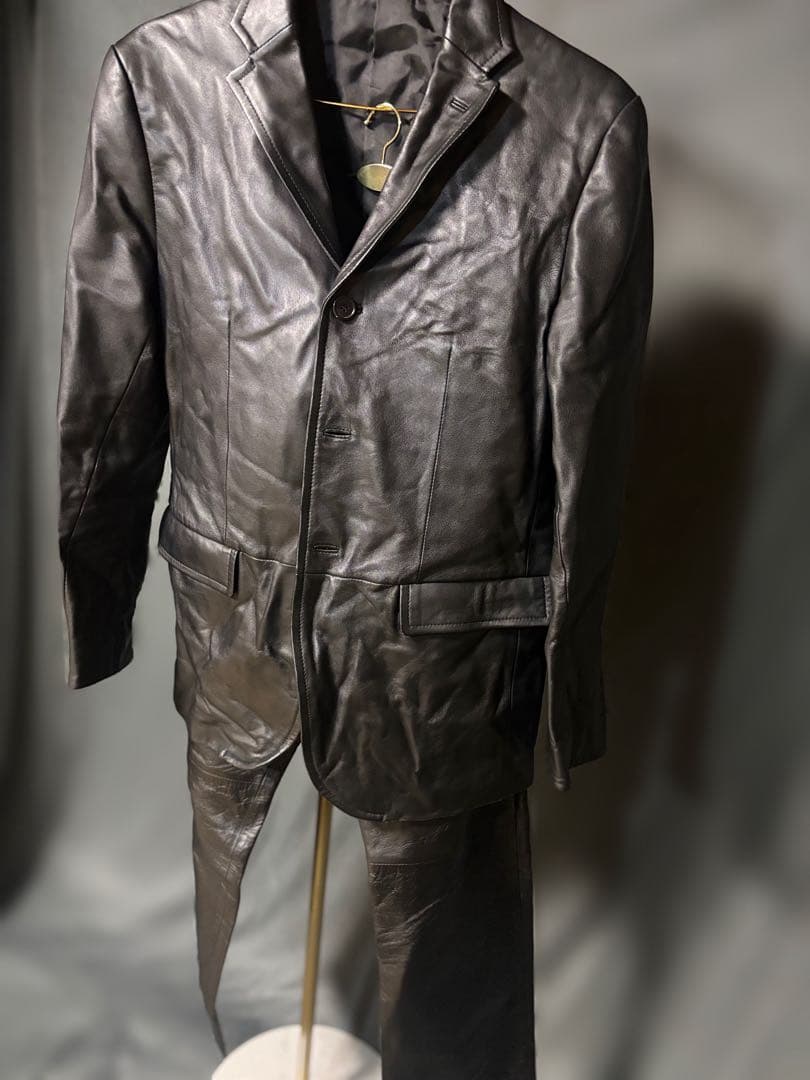 美品 COMME CA MEN 羊革スーツセットアップ 黒 L