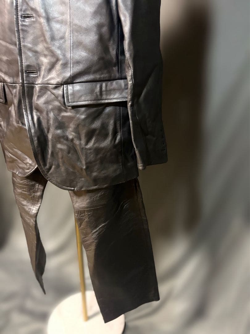 美品 COMME CA MEN 羊革スーツセットアップ 黒 L