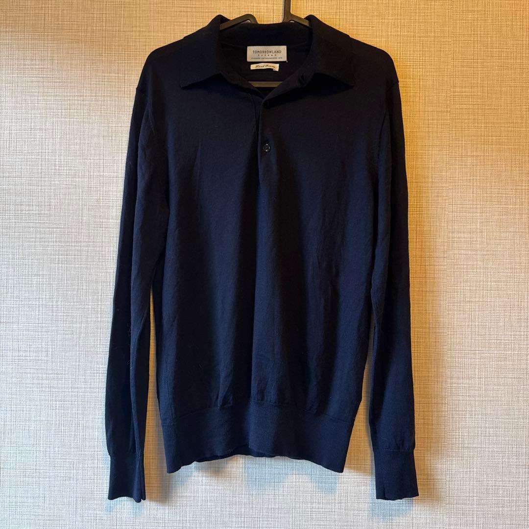 スーパーファインメリノウール ニットポロシャツ ネイビー 長袖S