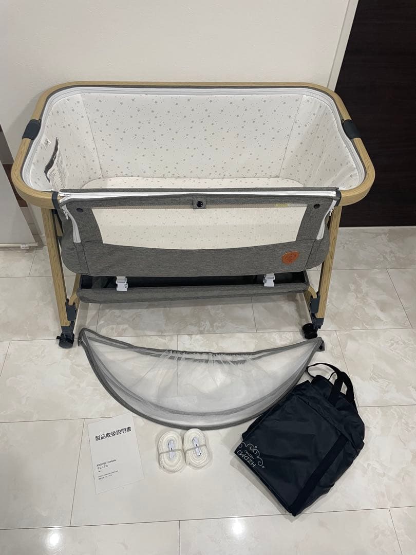 本日15時までです【新品・未使用】訳あり　HZDMJ ベビーベッド　グレー