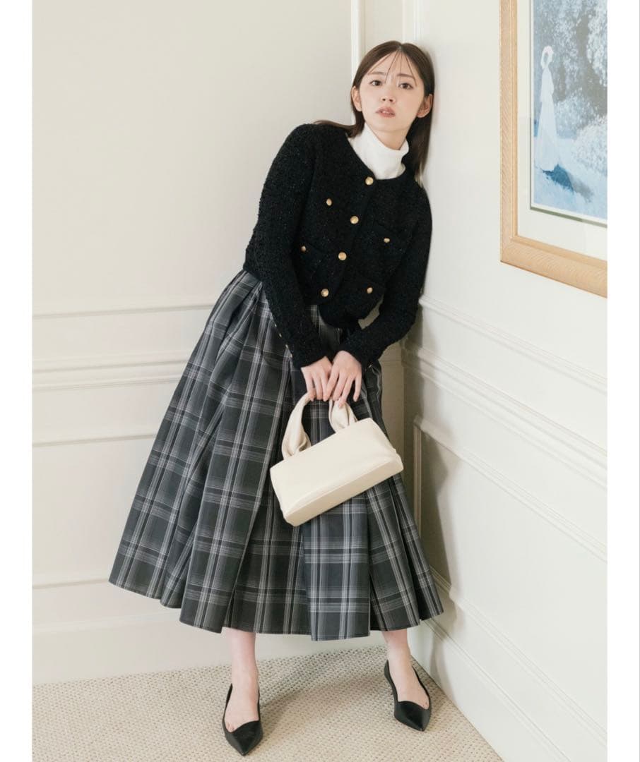 FRAY I.D ミックスツイードニットカーディガン　ノーカラー ブラック 黒