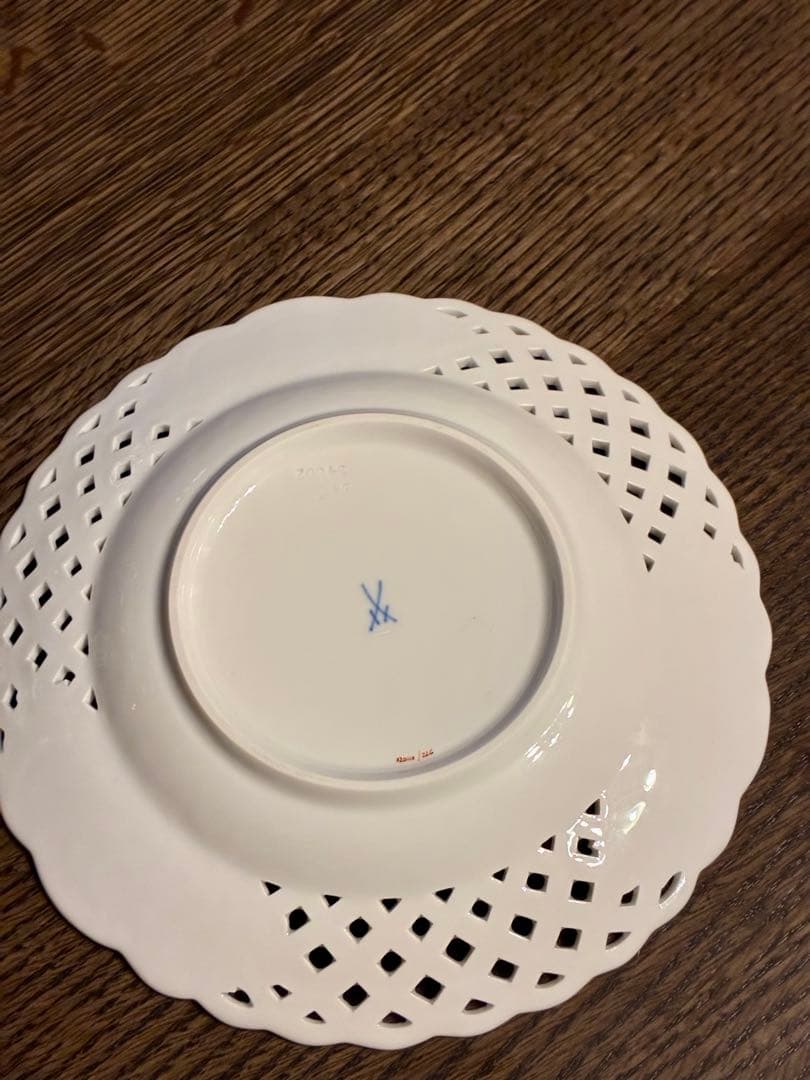 マイセン　ピンクローズ　21cm レースプレート 金彩エッジ