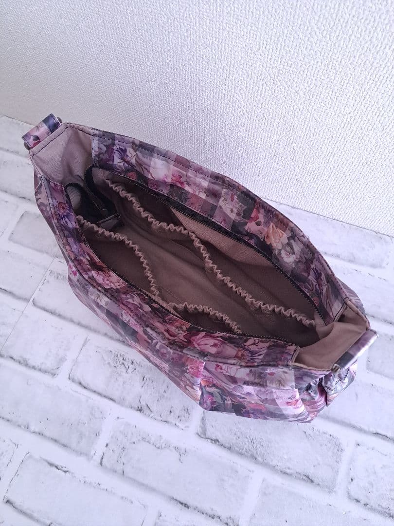 持ち手付　リバティ　ラミネート　アーカイブギンガム　パープル　横長ショルダー