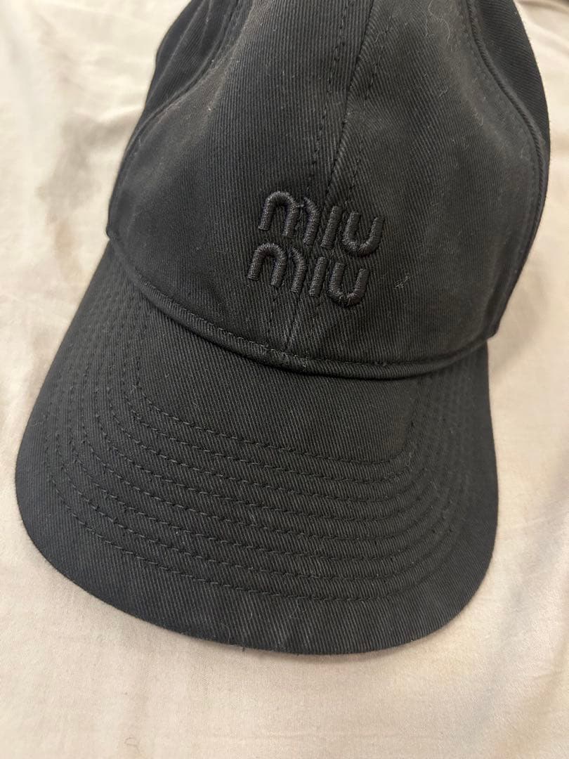 miu miu ドリル ベースボールキャップ　ブラック　M