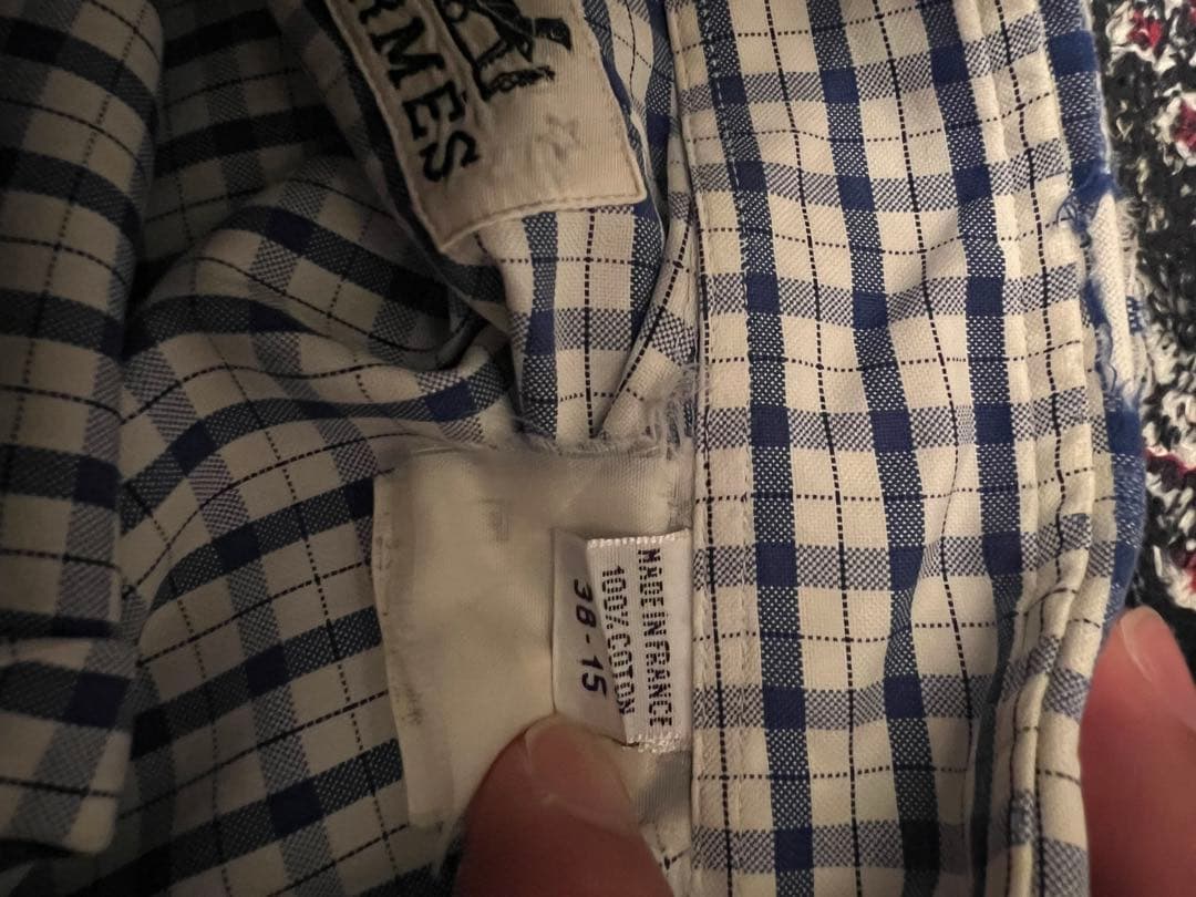 HERMES チェック柄 長袖ドレスシャツ