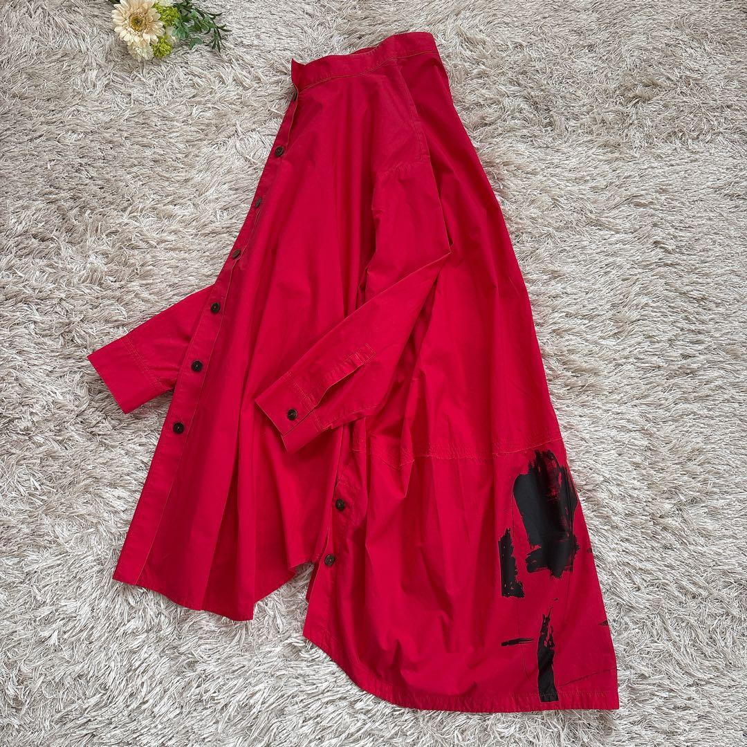 萌 モユル シャツワンピース コクーン アートデザイン バンドカラー 変形