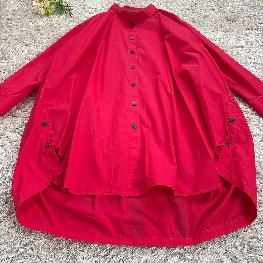 萌 モユル シャツワンピース コクーン アートデザイン バンドカラー 変形