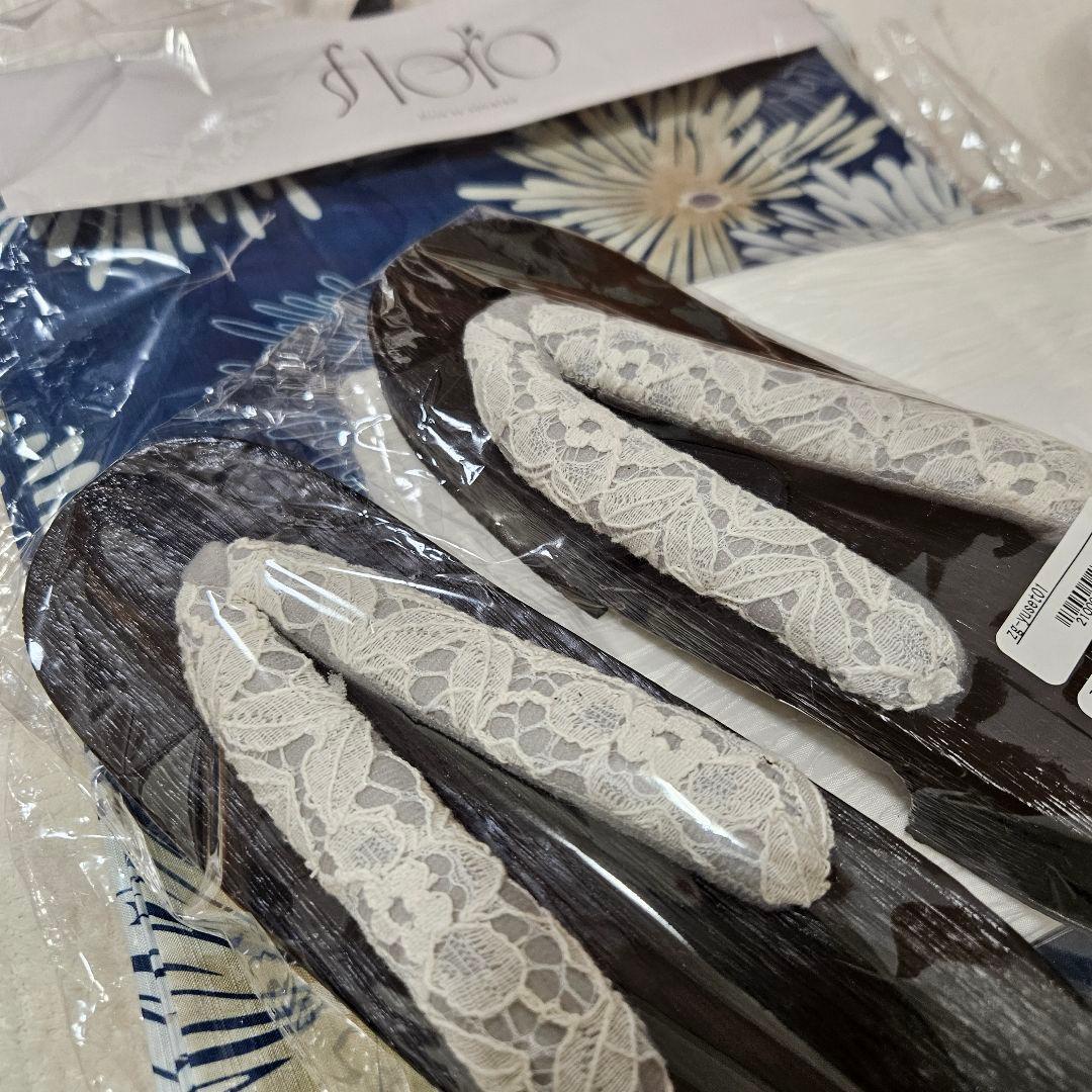 新品 浴衣三点セット(帯・下駄) 紺色 フリーサイズ