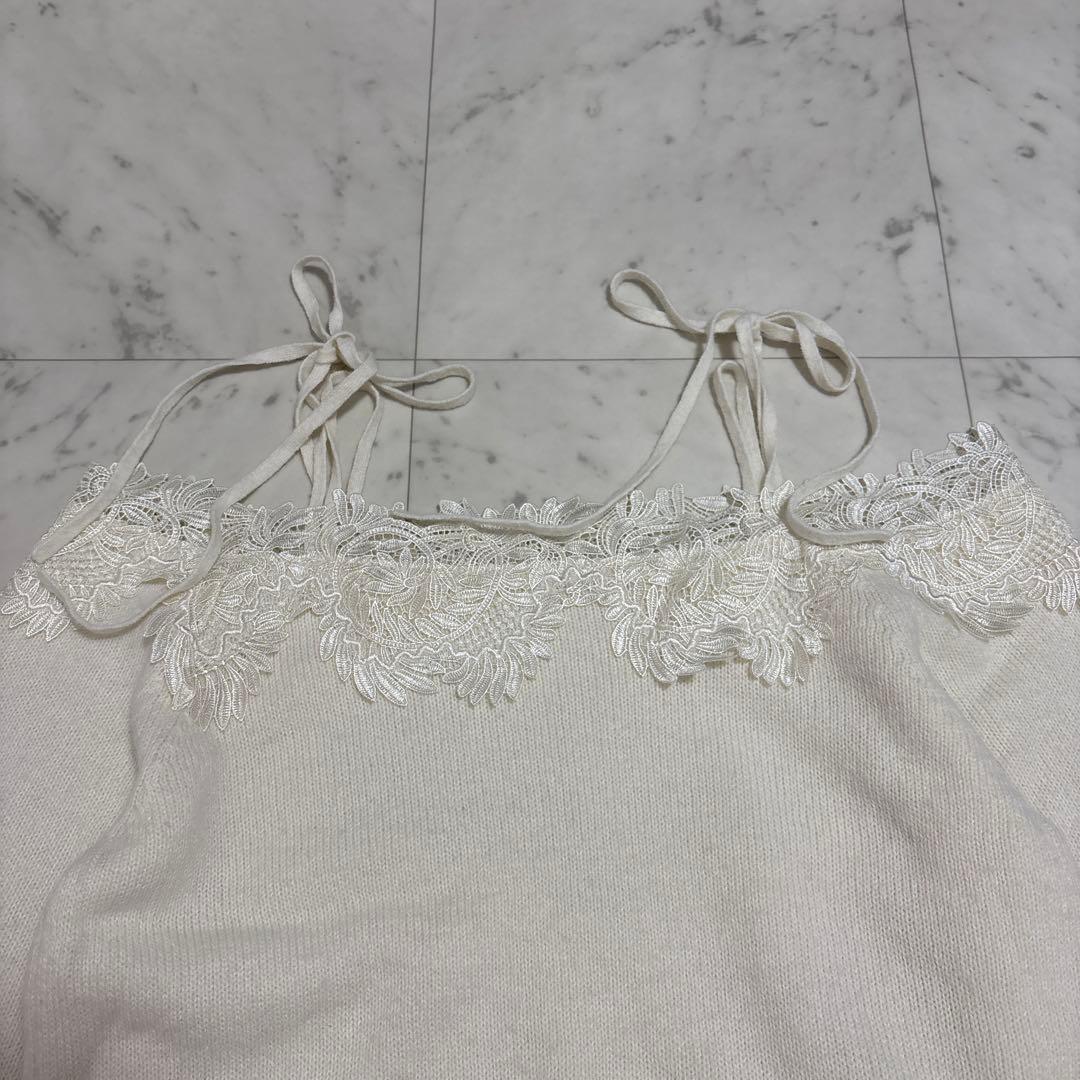 【美品】SNIDEL レーストリミングオフショルプルオーバー ニット リボン