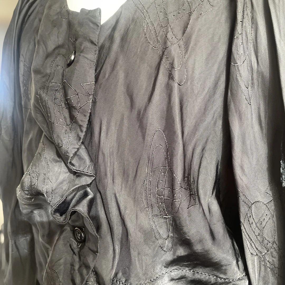 Vivienne Westwood 黒シャツ総オーブ柄アシンメトリーリボンタイ