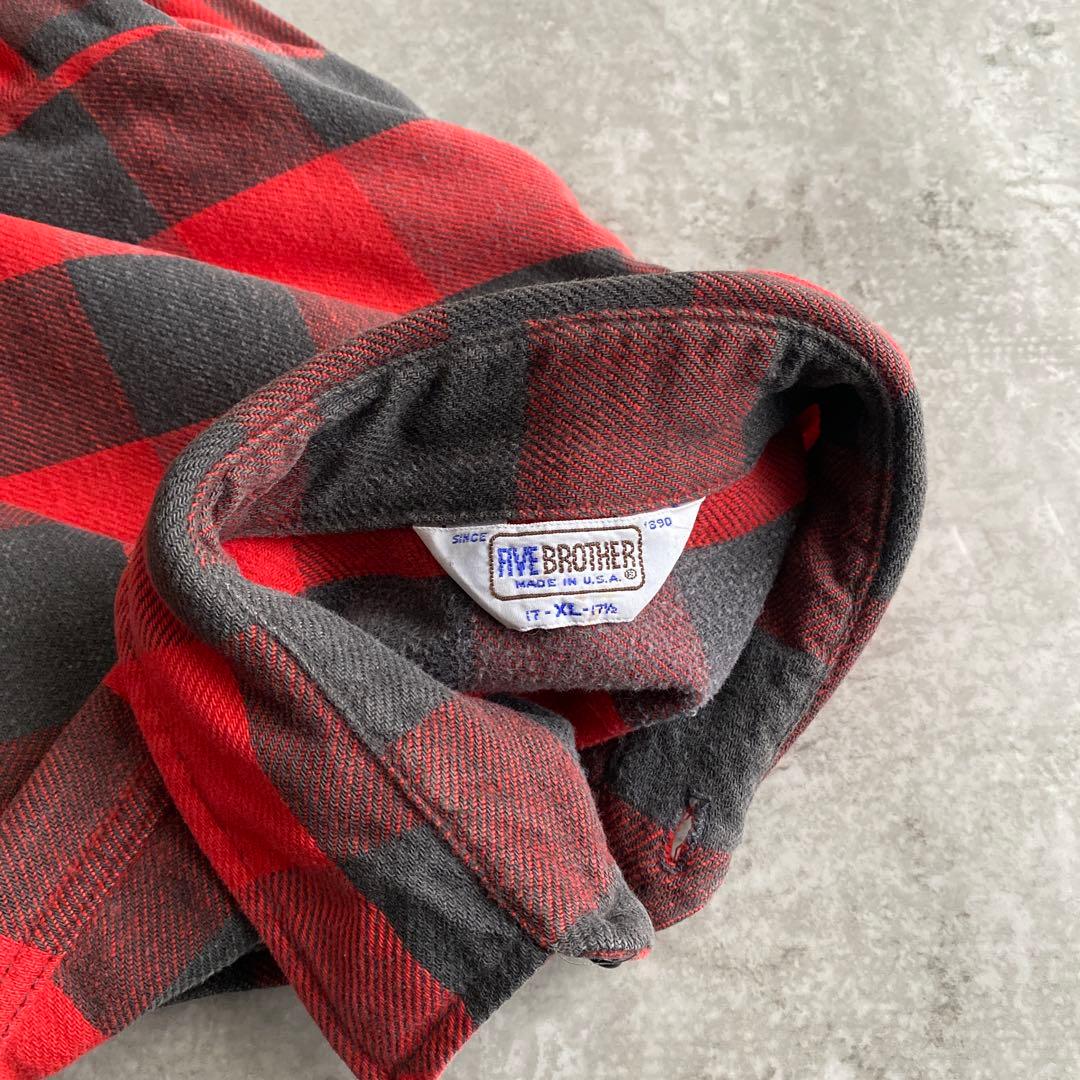 好配色70sファイブブラザーFIVE BROTHERネルシャツUSA製XL赤×黒