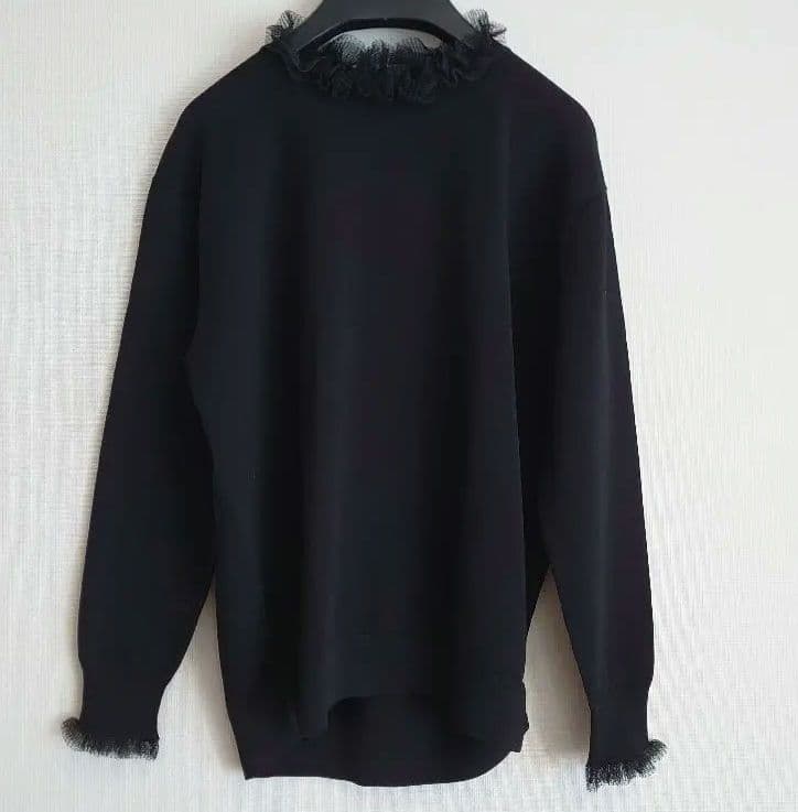 DRAWER ドゥロワー/16G　ネックフリル　ロングスリーブニット