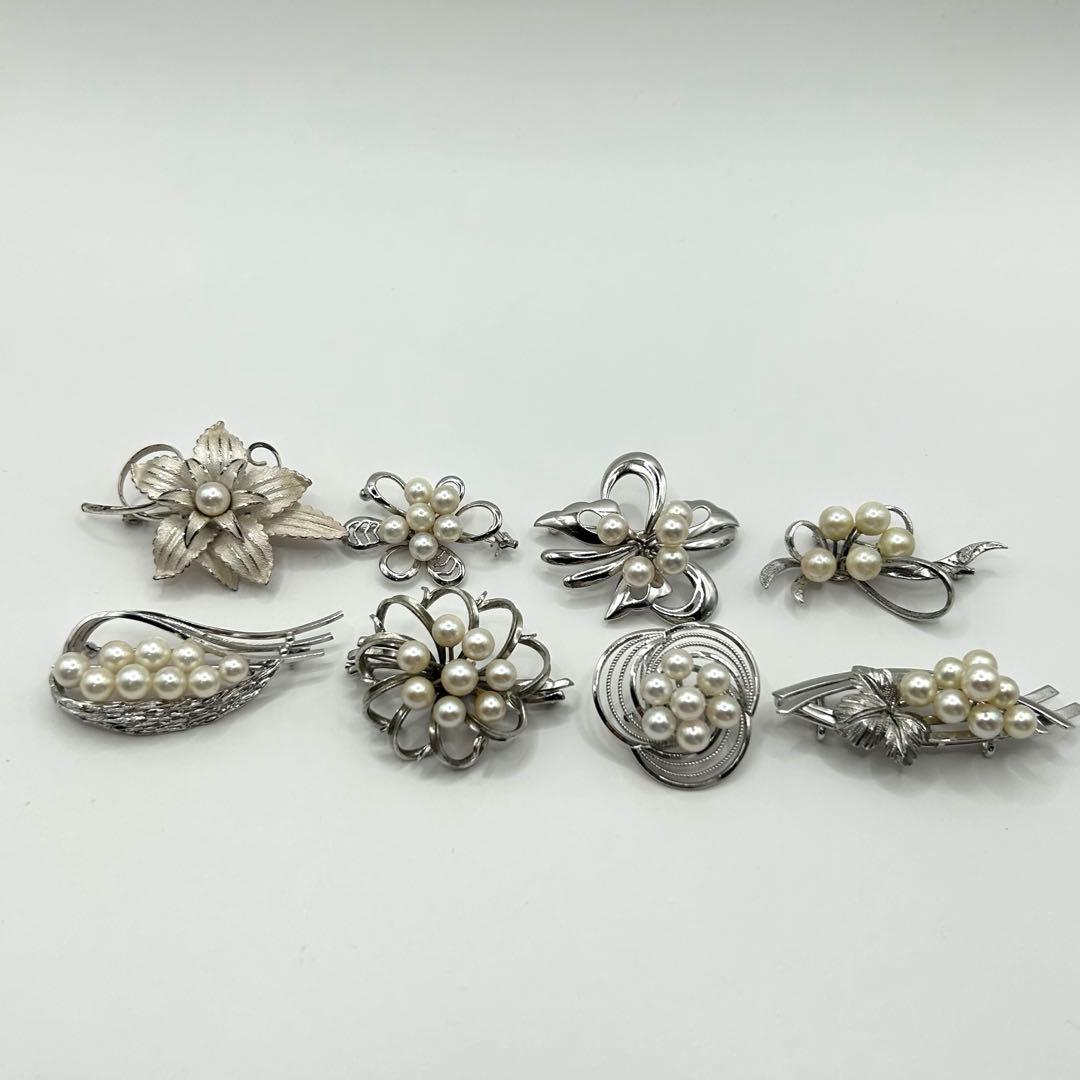 アコヤ真珠 あこやパール 全てsilver刻印入り アコヤブローチ8点セット