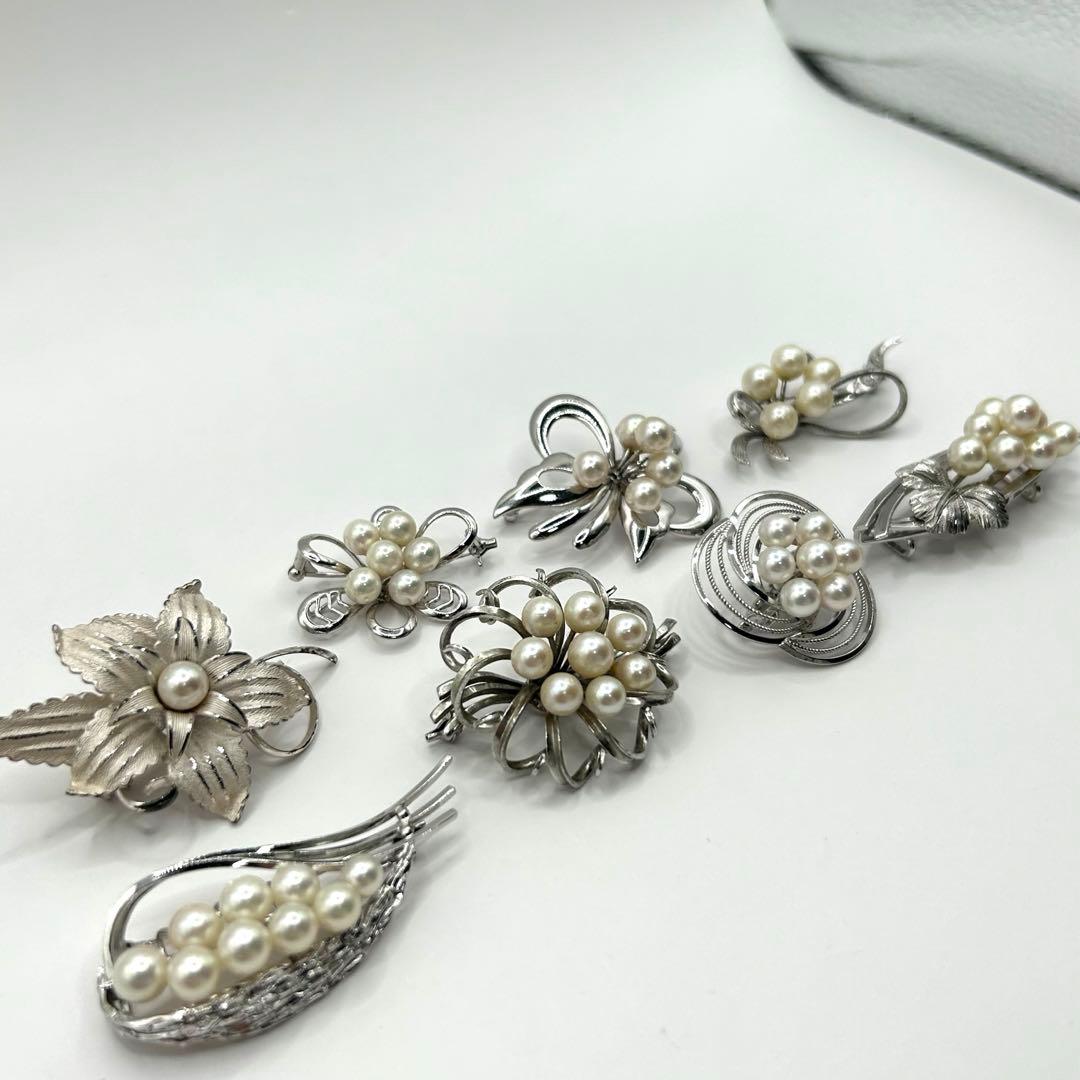 アコヤ真珠 あこやパール 全てsilver刻印入り アコヤブローチ8点セット