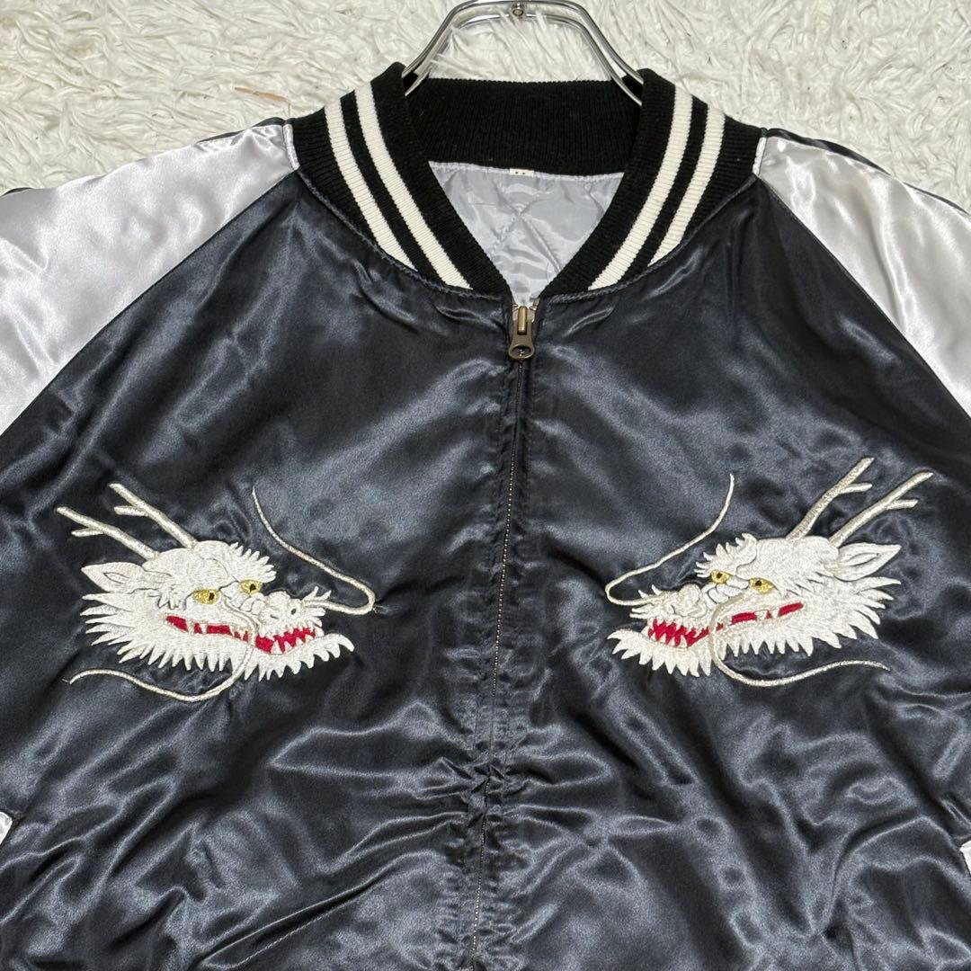 プリンス商会 スカジャン 龍 ドラゴン 横須賀 ブラック&シルバー LL サイズ