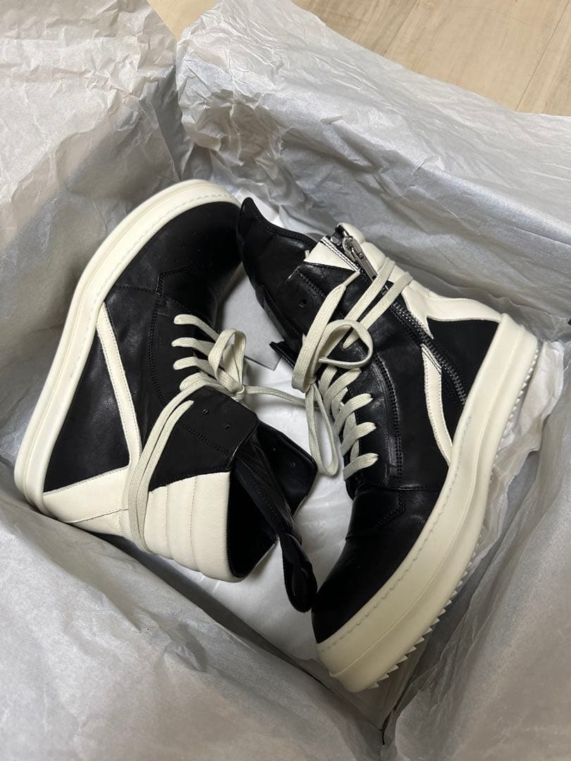 靴 rickowens leather geobasket sneakers