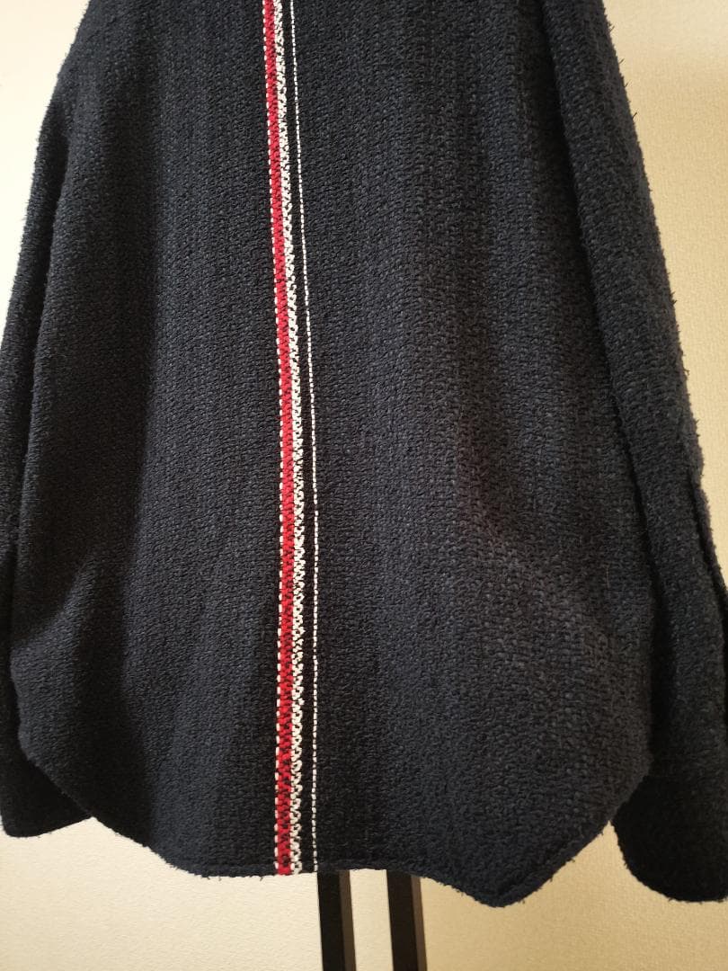 トムブラウン/ツイードシャツジャケット/金ボタン/トリコロールストライプ/肉厚