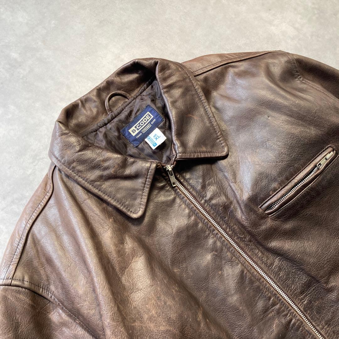 りょう様 リアル レザー シングル ライダース ジャケット XL 本革 茶