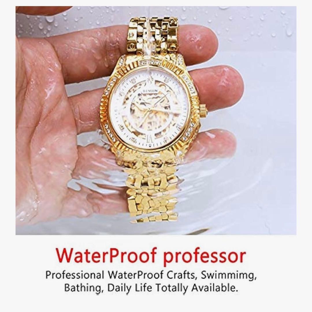 BINLUN 自動巻き時計 ゴールド レディースでもメンズでも 箱付き