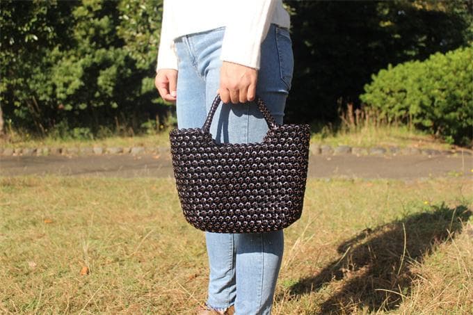 牛革 革編み込み 山葡萄風 六角花 かごバッグ 籠 BAG バッグ