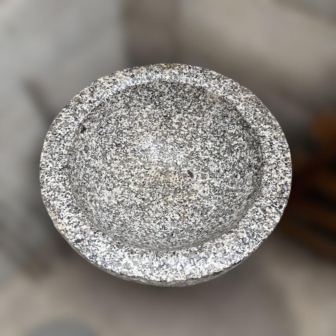 本格　イベント　餅つき　御影石　石臼　土台付き　大　直径約50cm