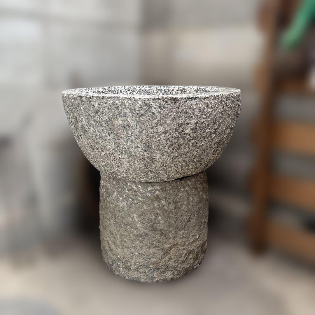 本格　イベント　餅つき　御影石　石臼　土台付き　大　直径約50cm