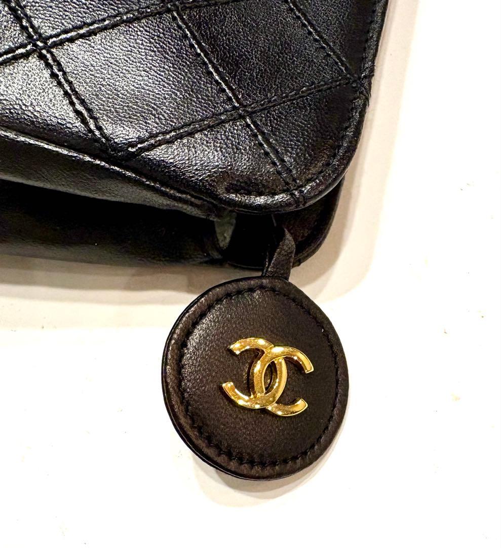 シャネル☆大きめマトラッセポーチ　ココマークポーチ　ビコローレ　ヴィンテージ黒革