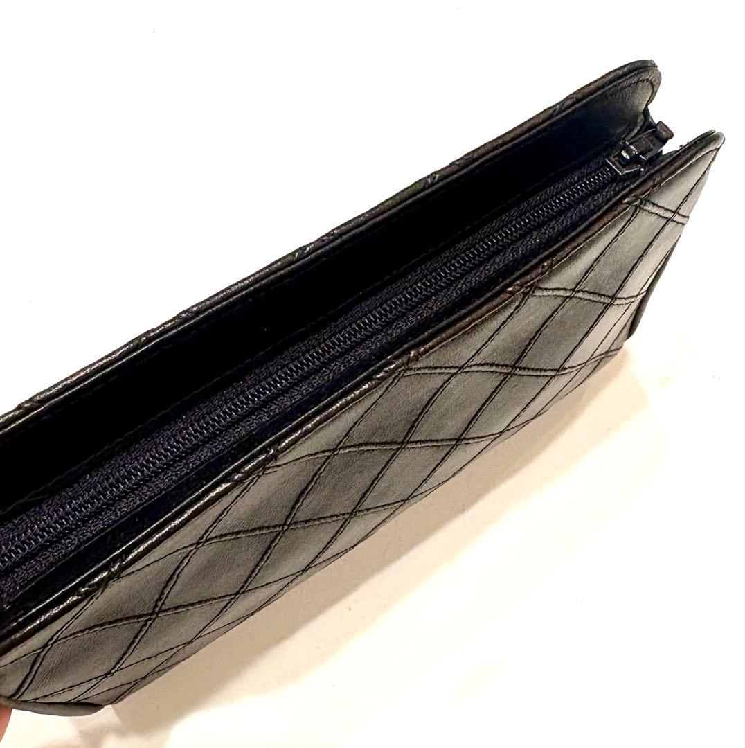 シャネル☆大きめマトラッセポーチ　ココマークポーチ　ビコローレ　ヴィンテージ黒革