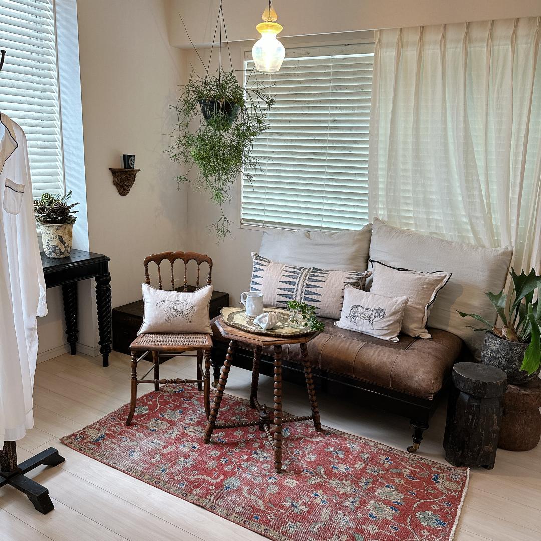 トルコヴィンテージラグ A45 バーミリオン ネイビー ミント グリーン