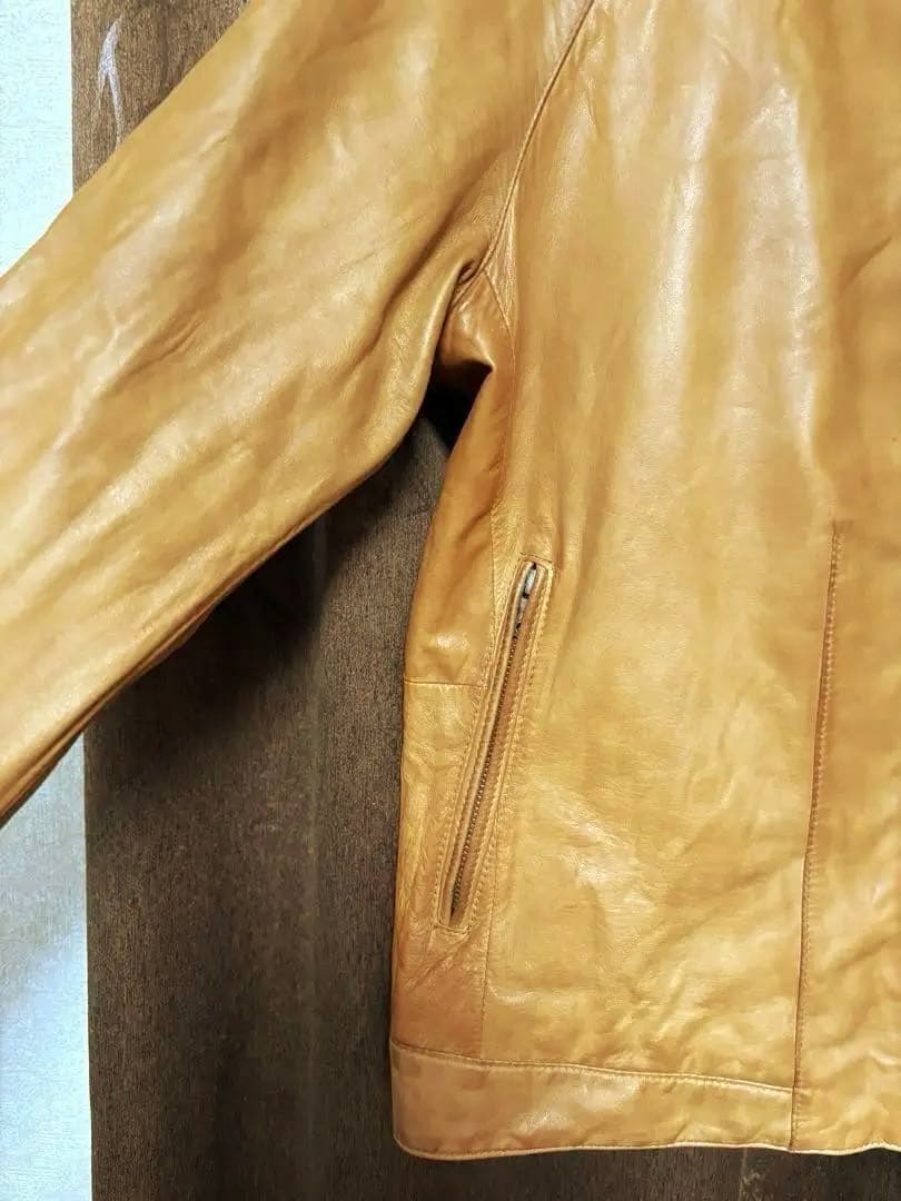 ユナイテッドアローズ・レザーライダース シングル襟もとニット・Ｌサイズ・ラム革