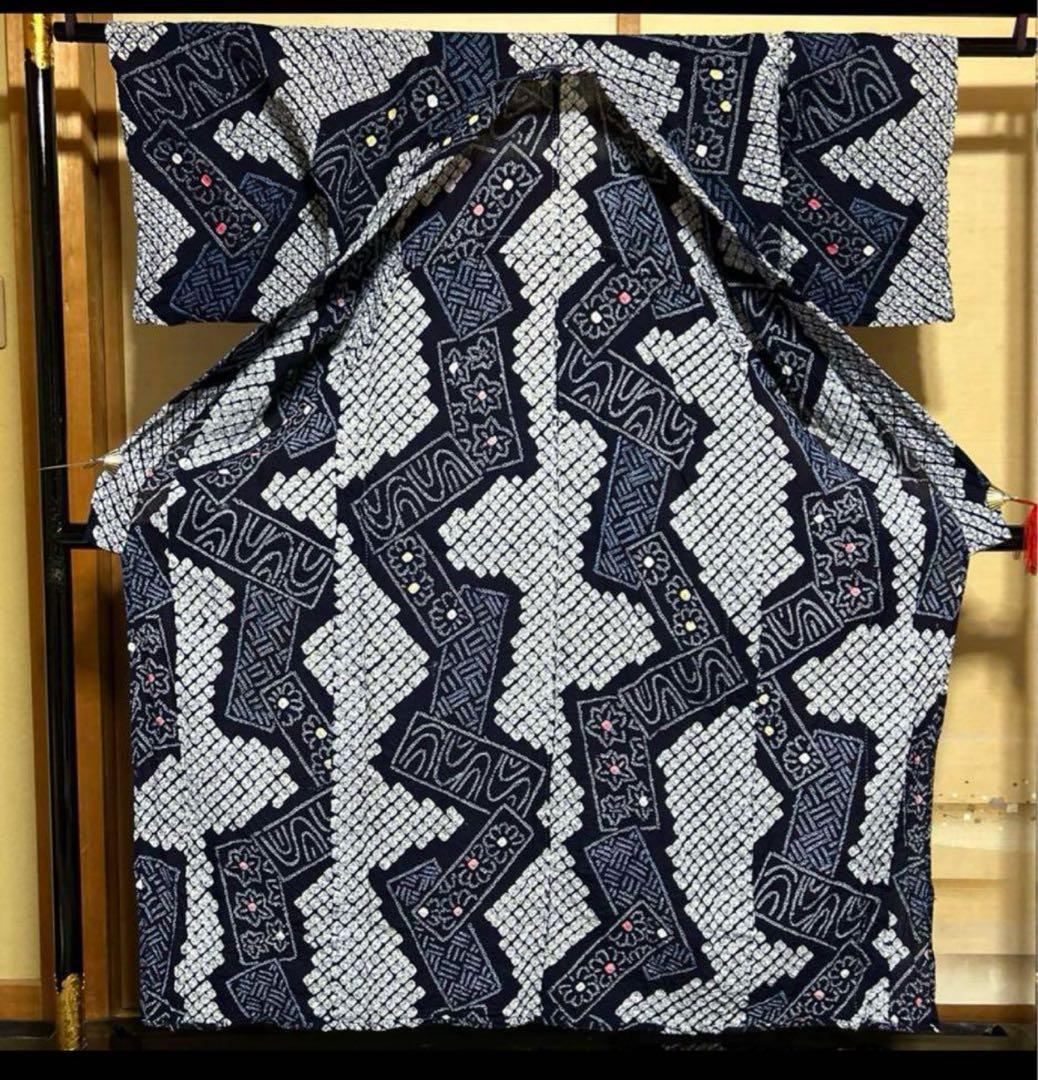 有松鳴海絞り浴衣フルセット4点　美品高級浴衣＋夏正絹帯＋夏正絹帯締め＋夏帯揚げ