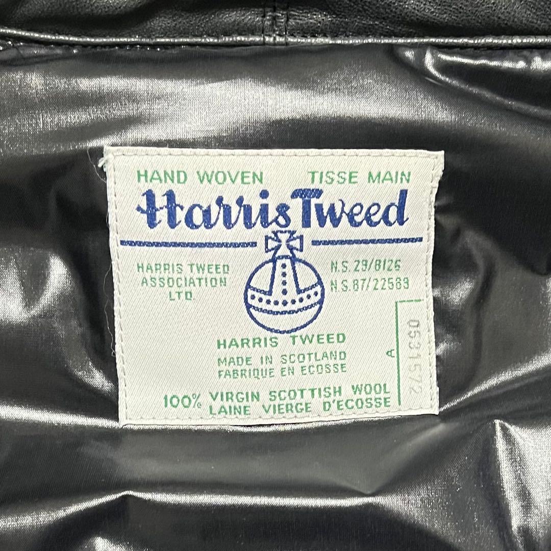 90s 英国製　ビンテージ　ハリスツイード　レザーヨーク切り替えダウンベスト