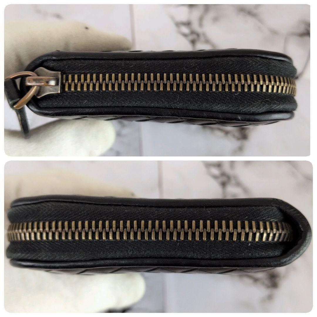 【極美品】ボッテガヴェネタ☆イントレチャート　ラウンドジップ　長財布　ブラック