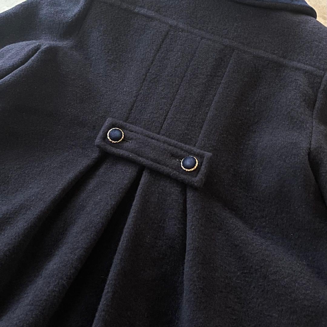 極美品☆ファミリア Aライン ウールコート 110 濃紺 金ボタン ベルベット