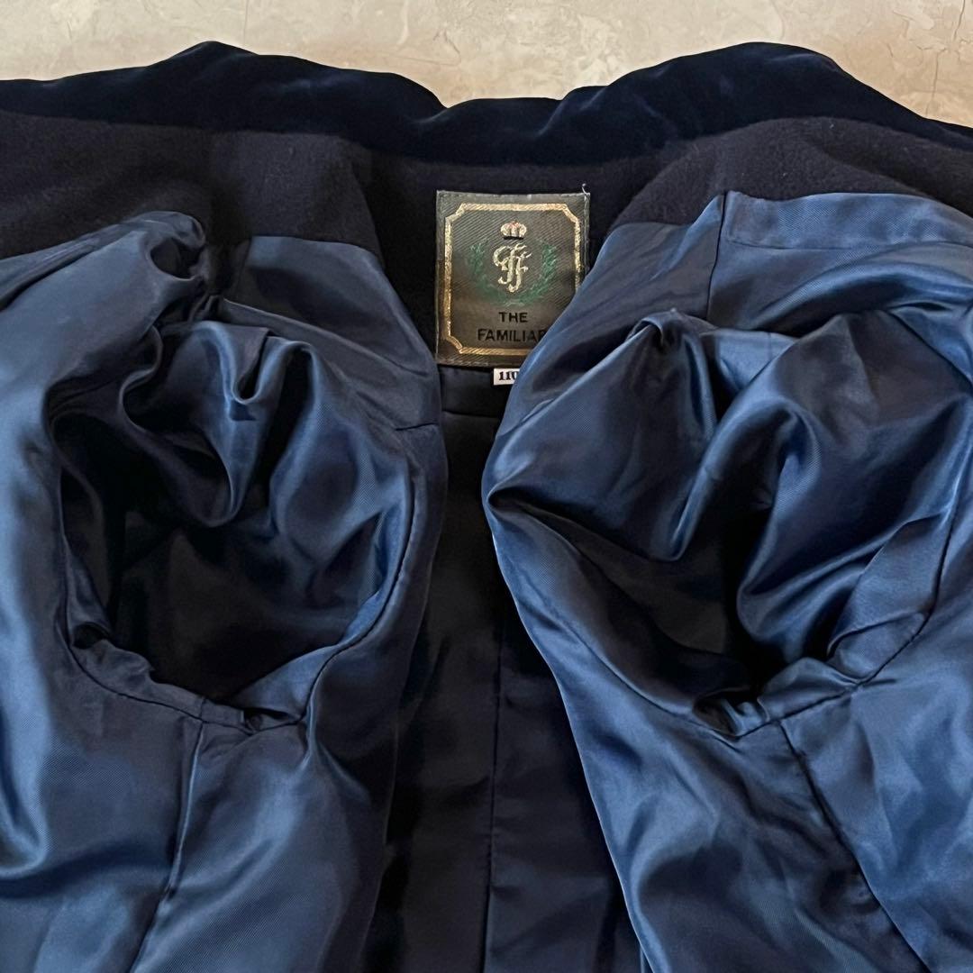 極美品☆ファミリア Aライン ウールコート 110 濃紺 金ボタン ベルベット