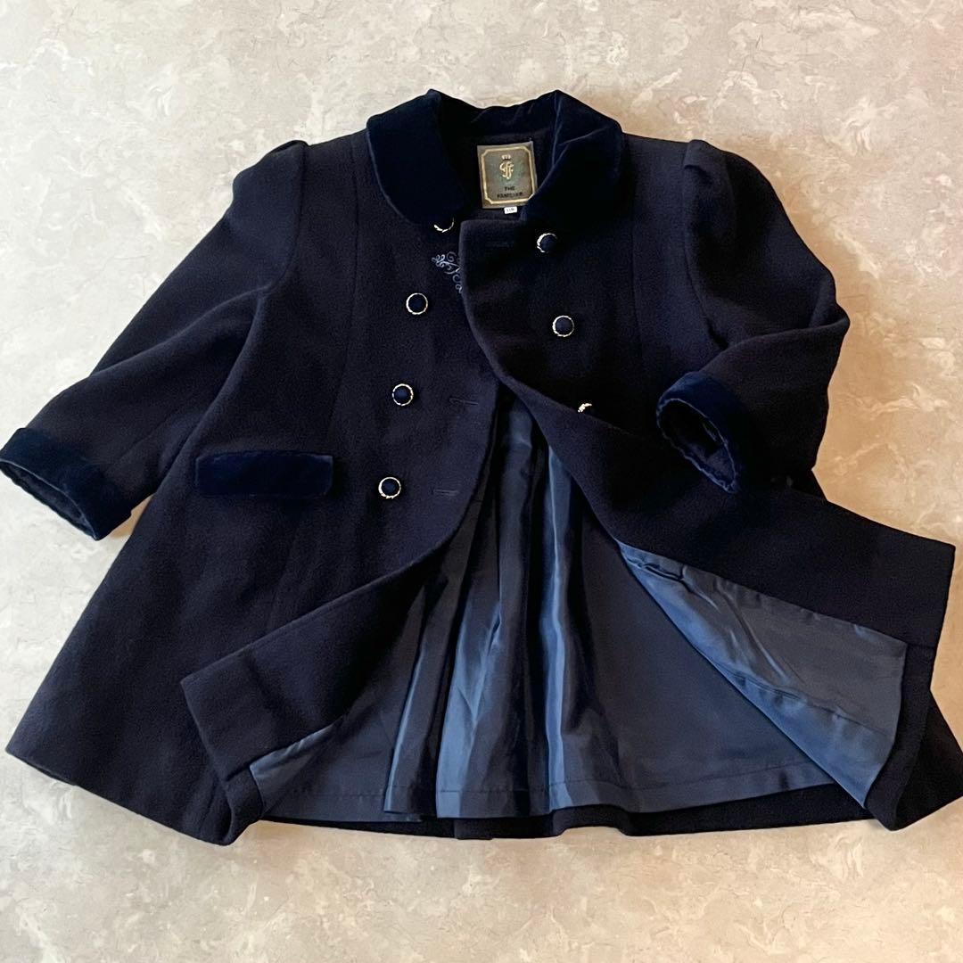 極美品☆ファミリア Aライン ウールコート 110 濃紺 金ボタン ベルベット