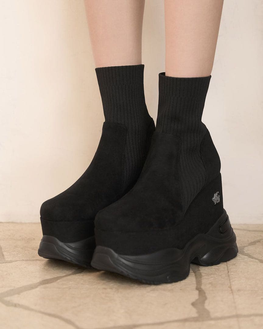 ミシェルマカロン ソックスライク厚底ブーツ ブラック Sサイズ