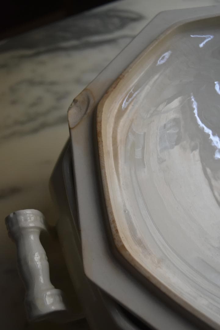 訳有　クレイユモントロー　オクトゴナル　スーピエ　印有　フランスアンティーク金継