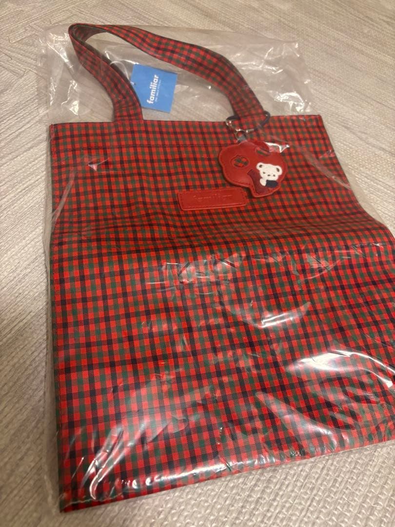 【新品タグ付き】 ファミリアトートバッグ ファミリアチェック 赤系チェック（大）