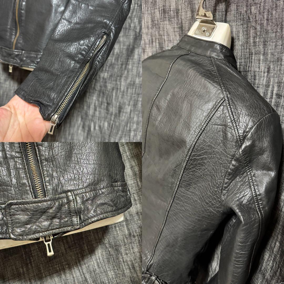 SHELLAC カウレザー 牛革 シングルライダースジャケット Y2K ブラック